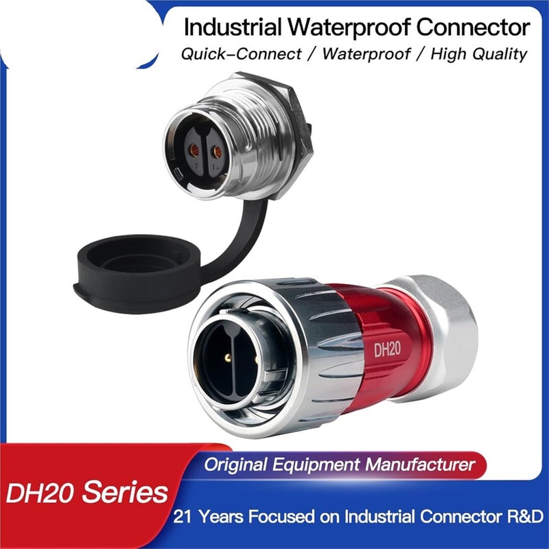 M20 2 Pin Nut Socket IP68 Waterproof Screw Locking Solderless Electrical Connector - Image 2